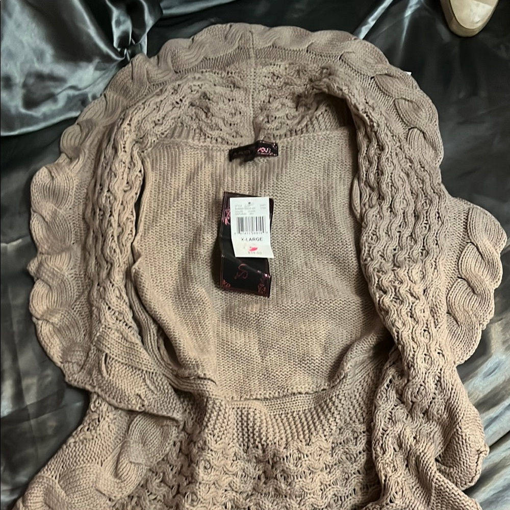 Tan Cable-Knit Cardigan with Cozy Collar
